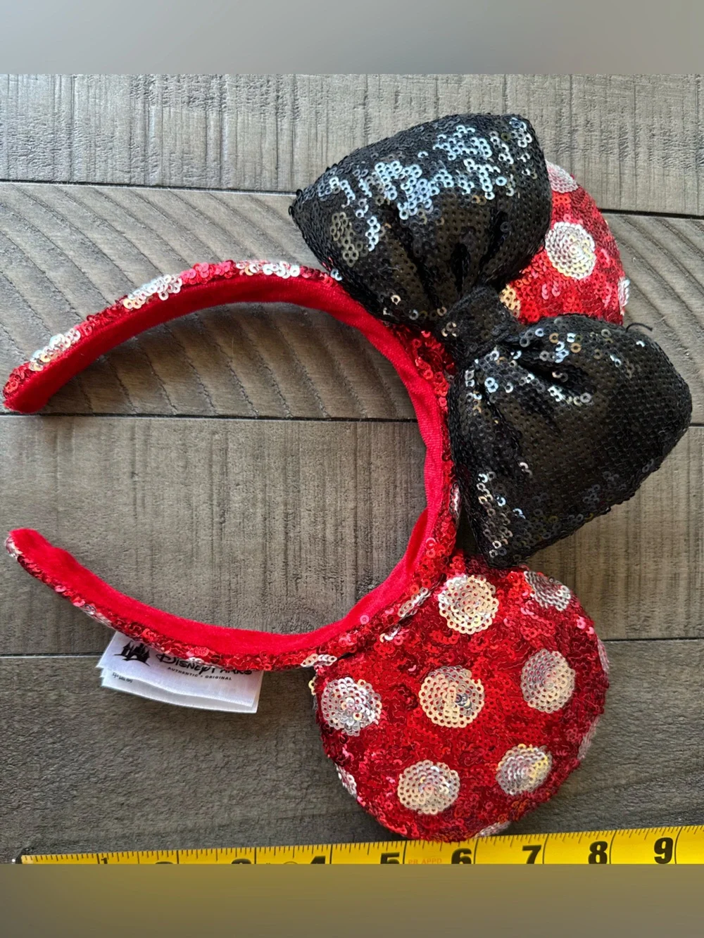 Disney Parks Minnie Mouse Ears Headband Red/White/Black Sequin Minnie Ears